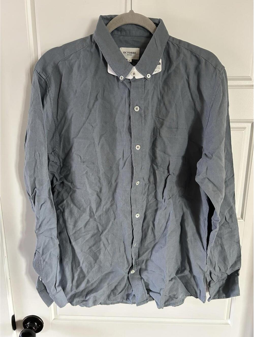 October Editions men’s button-down long sleeve shirt color blue